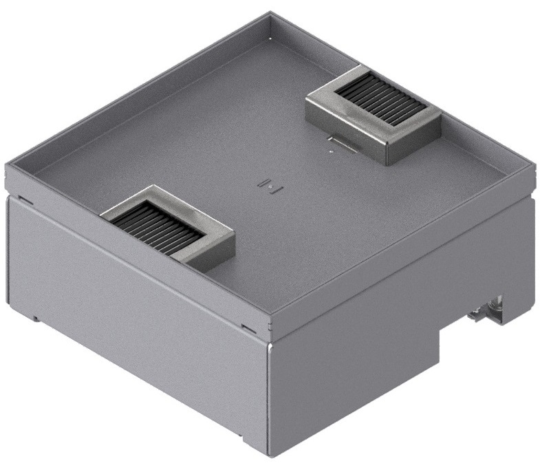 Produktbild UBD 210 212  -  Unterflur-Bodendose UBD 210 aus Chromstahl inkl. Deckel mit Kante, 15mm Vertiefung und 2 Bürstenauslässe